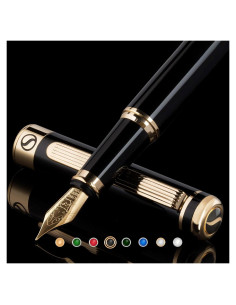 Pluma Fuente Scriveiner Negra con Oro Real - Plumín Extra Fino