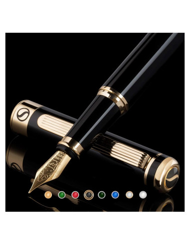 Pluma Fuente Scriveiner Negra con Oro Real - Plumín Extra Fino