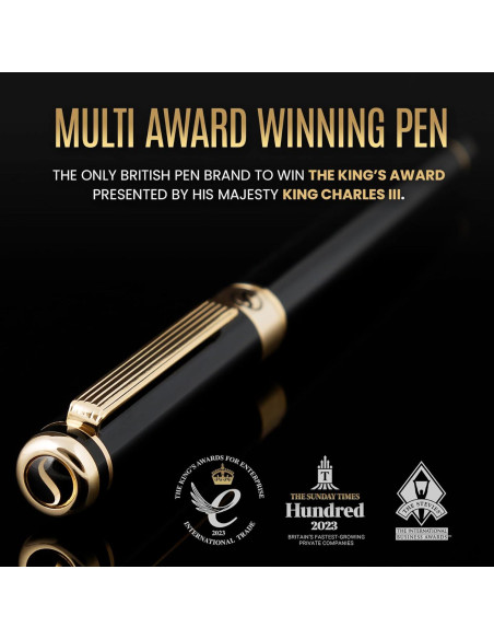 Pluma Fuente Scriveiner Negra con Oro Real - Plumín Extra Fino