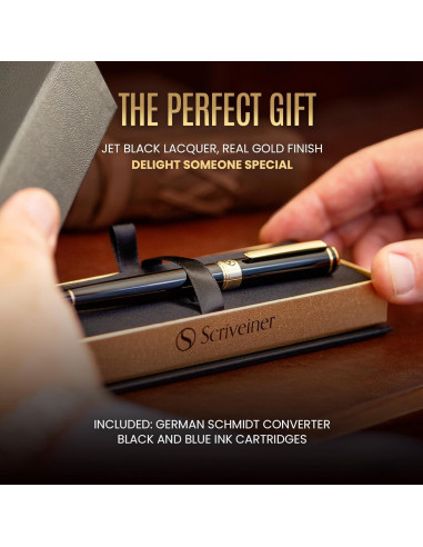 Pluma Fuente Scriveiner Negra con Oro Real - Plumín Extra Fino