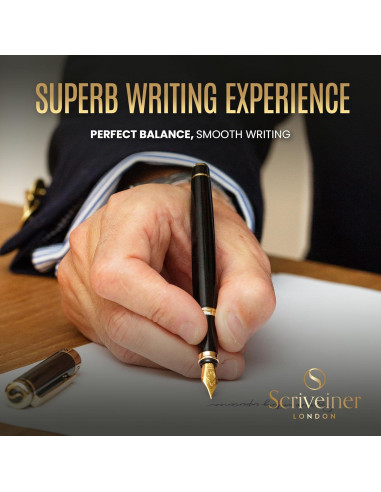 Pluma Fuente Scriveiner Negra con Oro Real - Plumín Extra Fino