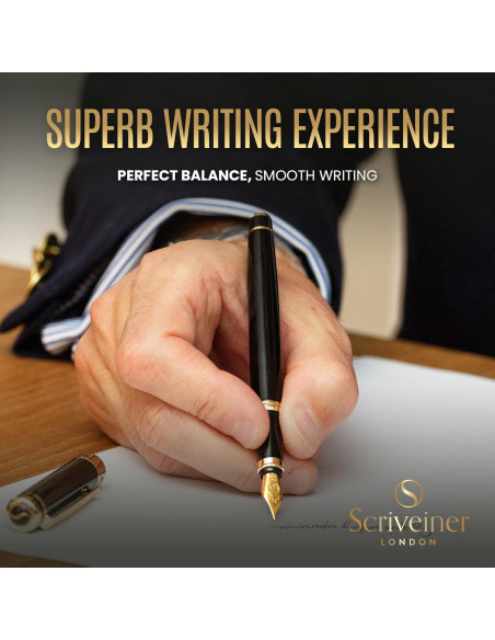 Pluma Fuente Scriveiner Negra con Oro Real - Plumín Extra Fino