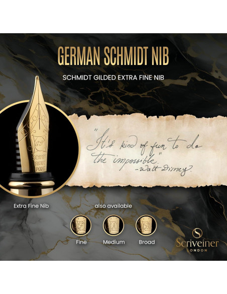 Pluma Fuente Scriveiner Negra con Oro Real - Plumín Extra Fino