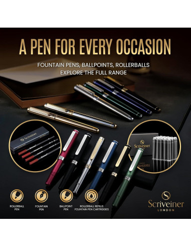 Pluma Fuente Scriveiner Negra con Oro Real - Plumín Extra Fino