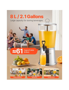 Dispensador de Bebidas VEVOR 8L Acero Inoxidable con Grifo 2