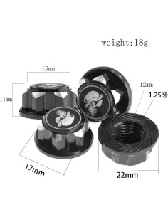 8 Tuercas de Rueda Hexagonales 17mm Aluminio RC Negro 2