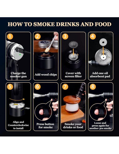 Kit de Ahumador de Cócteles CIKSMO Recargable con 8 Astillas