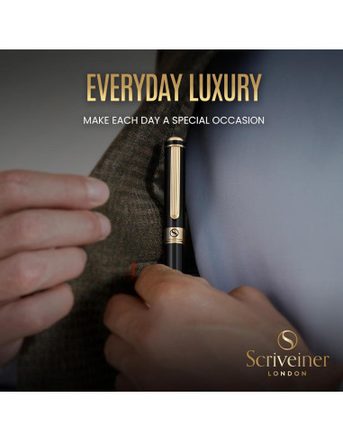 Pluma Fuente Scriveiner Negra con Oro Real - Plumín Extra Fino