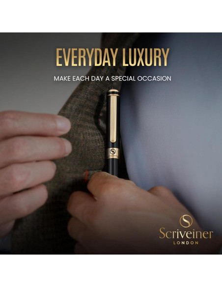 Pluma Fuente Scriveiner Negra con Oro Real - Plumín Extra Fino