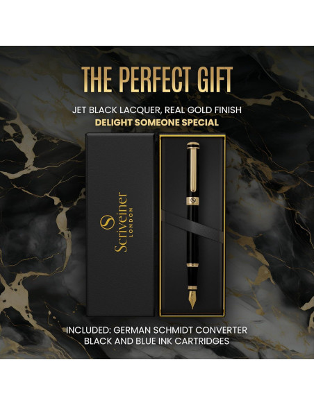 Pluma Fuente Scriveiner Negra con Oro Real - Plumín Extra Fino