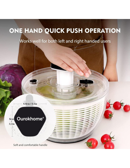 Secador de Ensalada Ourokhome 6.3 QT Negro, Drenador Rápido