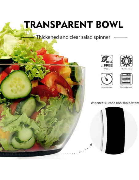 Secador de Ensalada Ourokhome 6.3 QT Negro, Drenador Rápido