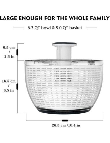 Secador de Ensalada Ourokhome 6.3 QT Negro, Drenador Rápido