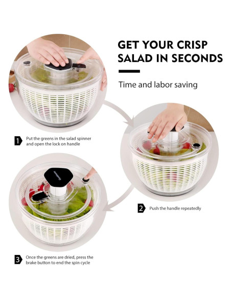 Secador de Ensalada Ourokhome 6.3 QT Negro, Drenador Rápido