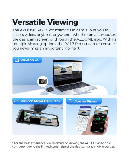 Cámara Dash AZDOME PG17 Pro 4K Delantera + 2.5K Trasera