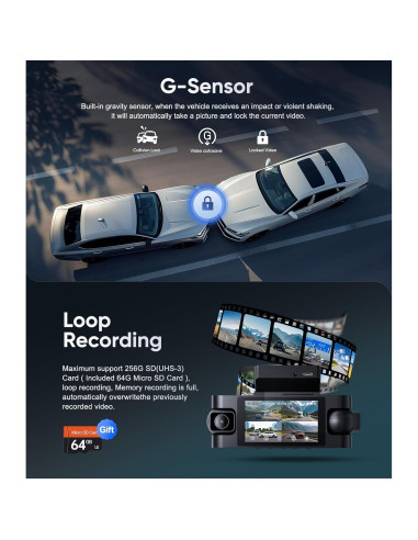 Cámara Dash 4 Canales Seventour 1080P con GPS y Pantalla IPS 3"