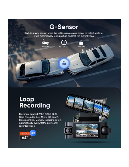 Cámara Dash 4 Canales Seventour 1080P con GPS y Pantalla IPS 3"