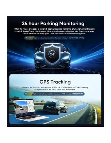 Cámara Dash 4 Canales Seventour 1080P con GPS y Pantalla IPS 3"