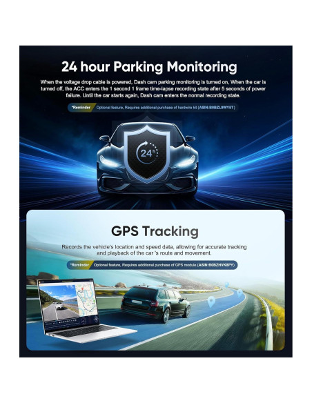 Cámara Dash 4 Canales Seventour 1080P con GPS y Pantalla IPS 3"