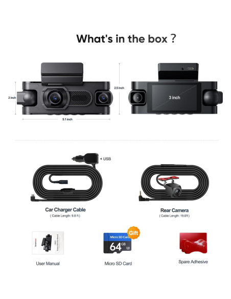 Cámara Dash 4 Canales Seventour 1080P con GPS y Pantalla IPS 3"