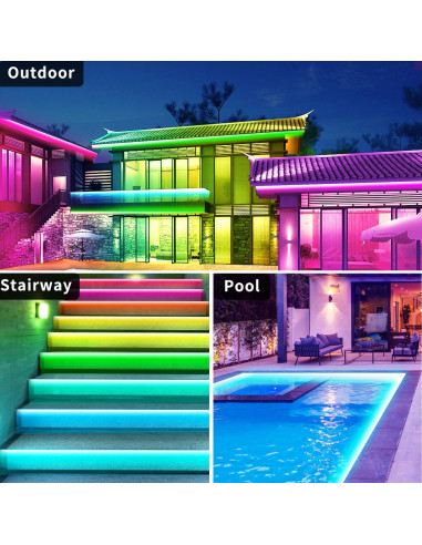 Tira LED impermeable 15.24m Vimeepro con control remoto y APP