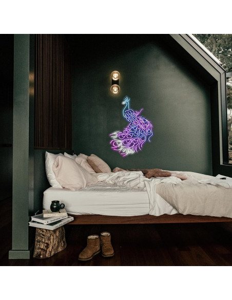Luz de Neón LED Pavo Real 60x45cm Decorativa para Hogar