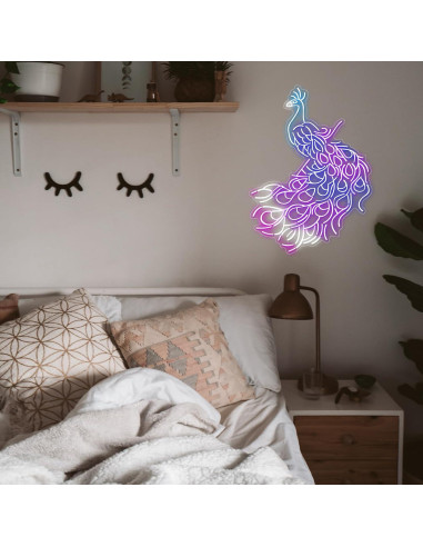 Luz de Neón LED Pavo Real 60x45cm Decorativa para Hogar