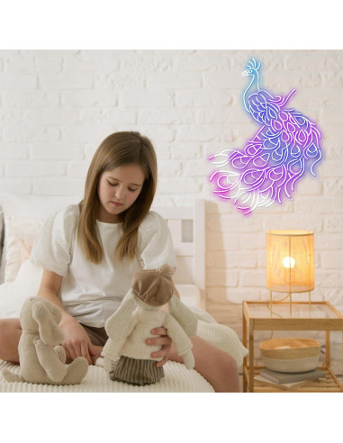 Luz de Neón LED Pavo Real 60x45cm Decorativa para Hogar