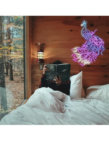 Luz de Neón LED Pavo Real 60x45cm Decorativa para Hogar