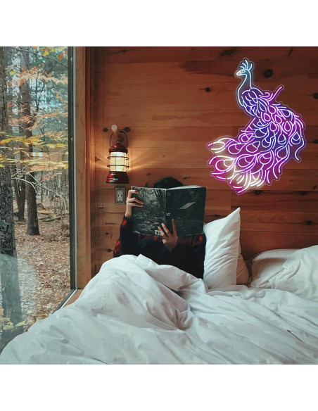 Luz de Neón LED Pavo Real 60x45cm Decorativa para Hogar