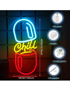 Cartel de Neón Riakrum Chill Pill LED 40 x 18 cm Decoración 2