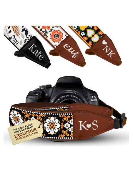 Correa de Cámara Personalizada Art Tribute Flores Blancas y Marrones
