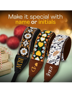 Correa de Cámara Personalizada Art Tribute Flores Blancas y Marrones 2