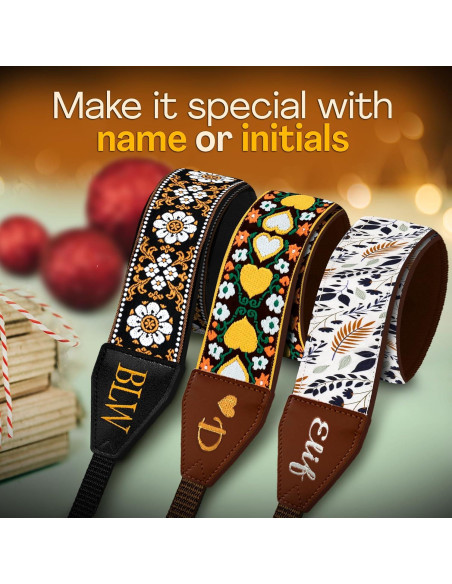 Correa de Cámara Personalizada Art Tribute Flores Blancas y Marrones