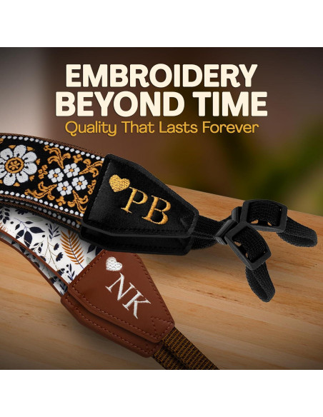 Correa de Cámara Personalizada Art Tribute Flores Blancas y Marrones