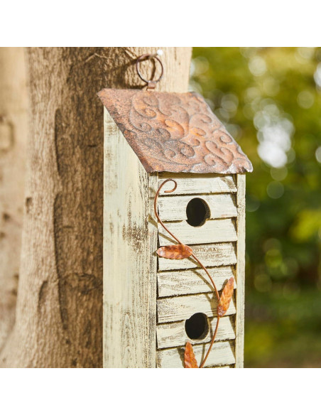 Casa de Aves Colgante Glitzhome 45.72 cm Madera Blanca Jardín