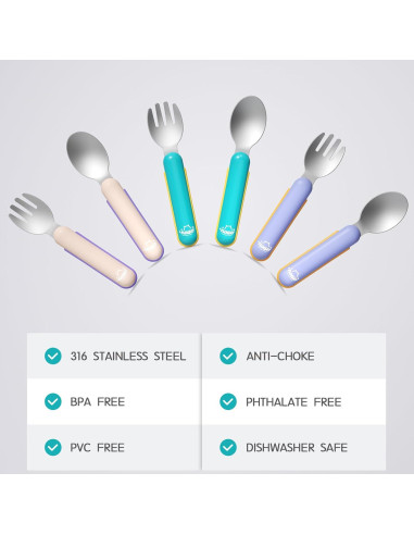 Juego de Utensilios para Niños Nouri - Cubiertos de Acero Inoxidable 316 Rosa