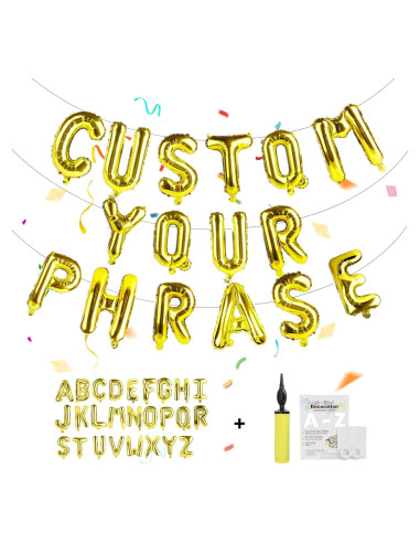 53 Globos de Letras Doradas 40 cm con Bomba para Fiesta