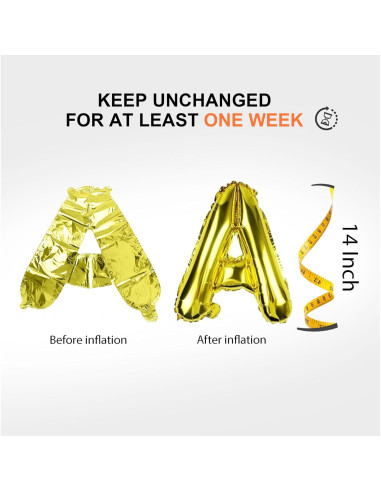 53 Globos de Letras Doradas 40 cm con Bomba para Fiesta