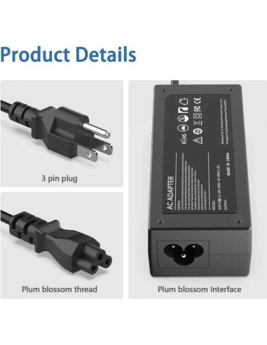 Adaptador de corriente 12V 5A Xzrucst para Polaroid FLM-1507