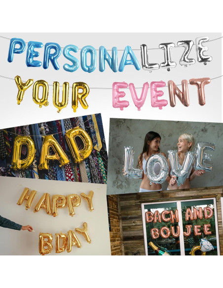 53 Globos de Letras Doradas 40 cm con Bomba para Fiesta