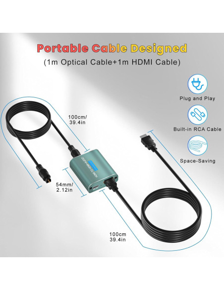 Extractor de Audio HDMI AMANKA 4K a Óptico Toslink SPDIF