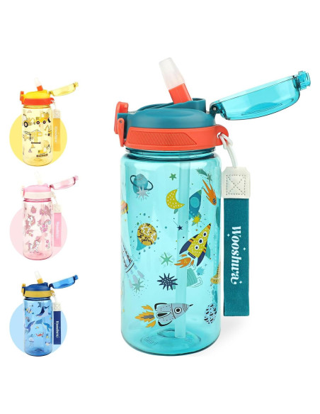 Botella de Agua Wooshwa Rocket 600ml con Pajilla y Tapa