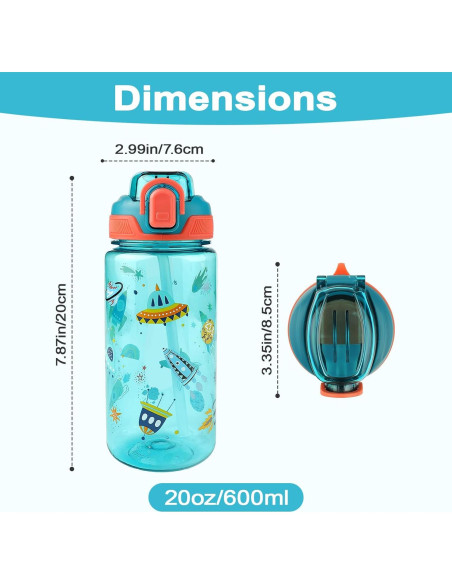 Botella de Agua Wooshwa Rocket 600ml con Pajilla y Tapa