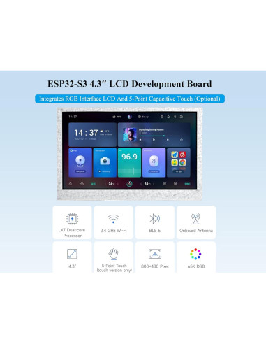 Placa de Desarrollo UeeKKoo ESP32-S3 4.3" LCD 800x480 Sin Táctil