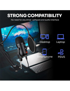 Micrófono USB PROAR 970-USB para Podcast y Gaming - Cancelación de Ruido, Soporte y Accesorios 2