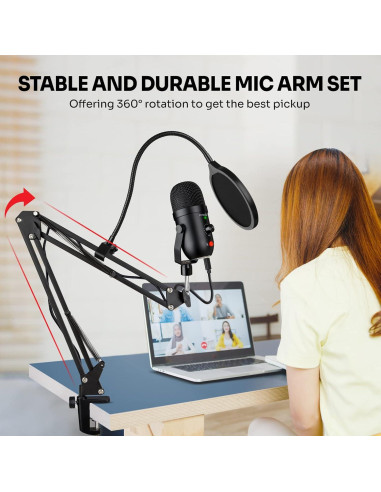 Micrófono USB PROAR 970-USB para Podcast y Gaming - Cancelación de Ruido, Soporte y Accesorios
