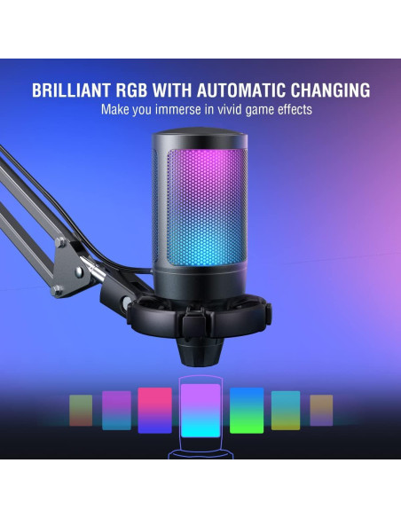Micrófono USB FIFINE A6T para Streaming y Gaming con RGB