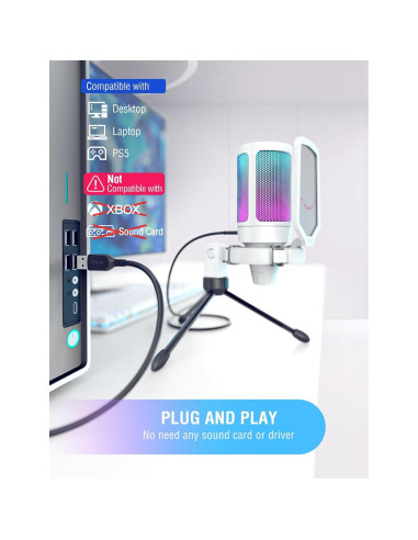 Micrófono USB FIFINE A6T para Streaming y Gaming con RGB