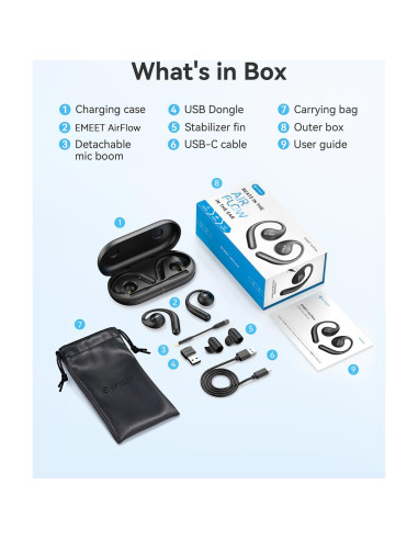 Auriculares Inalámbricos EMEET AirFlow Bluetooth 5.3 con Micrófono